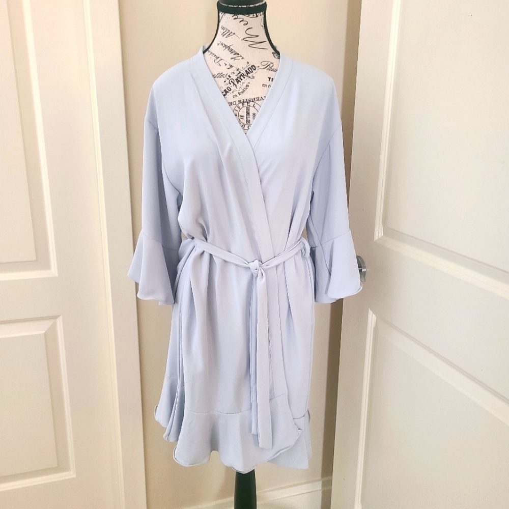 Robe Bridesmaid/Bride Powder Blue Flowy Ruffle Waist Tie Lightweight One Size
